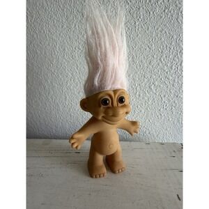 Vintage Russ Troll 2.5"-3" Light Pink / White Hair Brown Eyes - Collectible